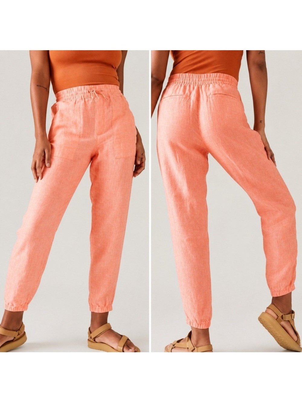 Athleta Retreat Linen Jogger Pant in Coral Like New 2P